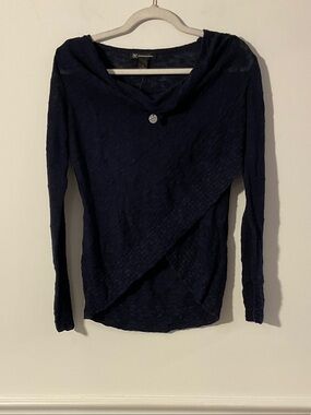 INC International Concepts Navy Off-Shoulder Asymmetrical Wrap Sweater